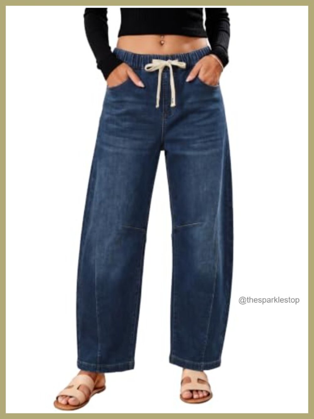 High Waist Barrel Wide Leg Drawstring Jeans Loose Fit Casual Denim Pants